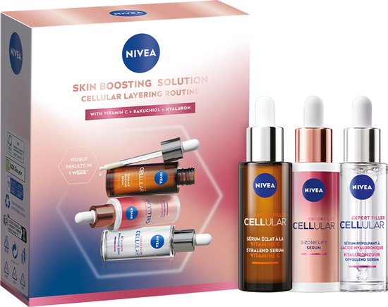 NIVEA Skin Boosting Solution Skincare Trial Geschenkset Vrouwen - Anti-Age Skincare - Cadeaupakket Verjaardag Vrouw - 3x Serum - Moederdag cadeautje