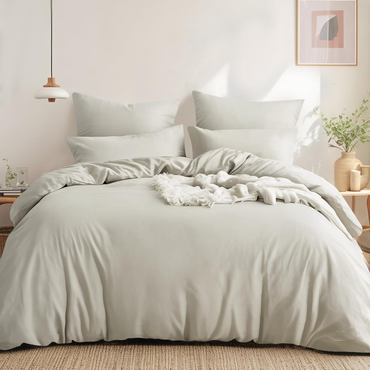 Unyqoos Zachte en ademende katoenen dekbedovertrekset met ritssluiting 240 x 220 cm beige