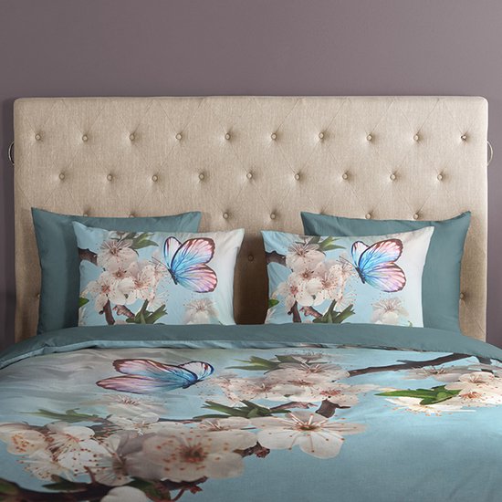 Good Morning dekbedovertrek bloemen en vlinders - 1 persoons 140x200/220 cm - Aqua - 100% Katoen renforce van Merkloos — afbeelding 4