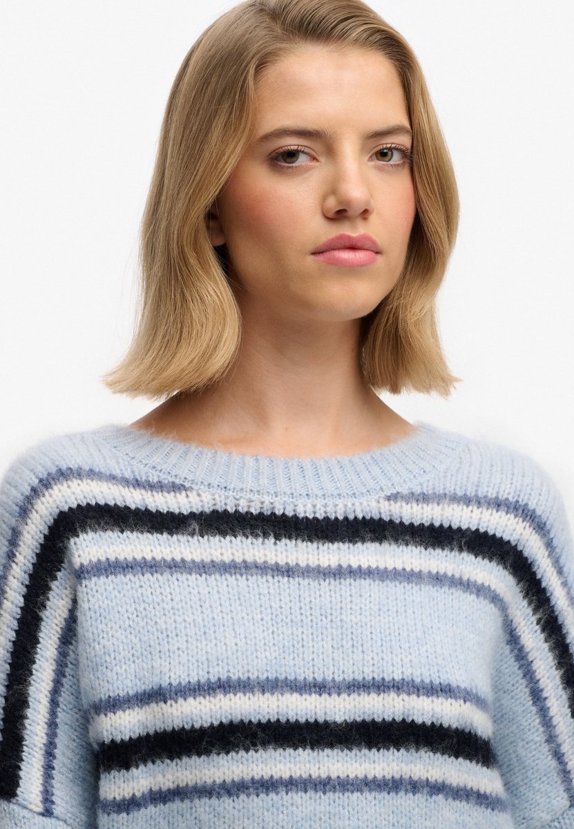 Superdry Slouchy Gestreepte Gebreide Trui Relaxed Pasvorm Dames Sweaters Blauwe Nevelstreep