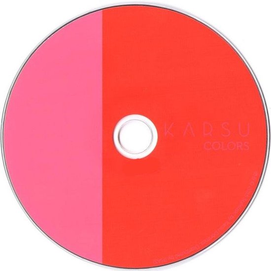 Cd-schijf met twee kleuren: roze en rood, met 'Karsu Colors'.