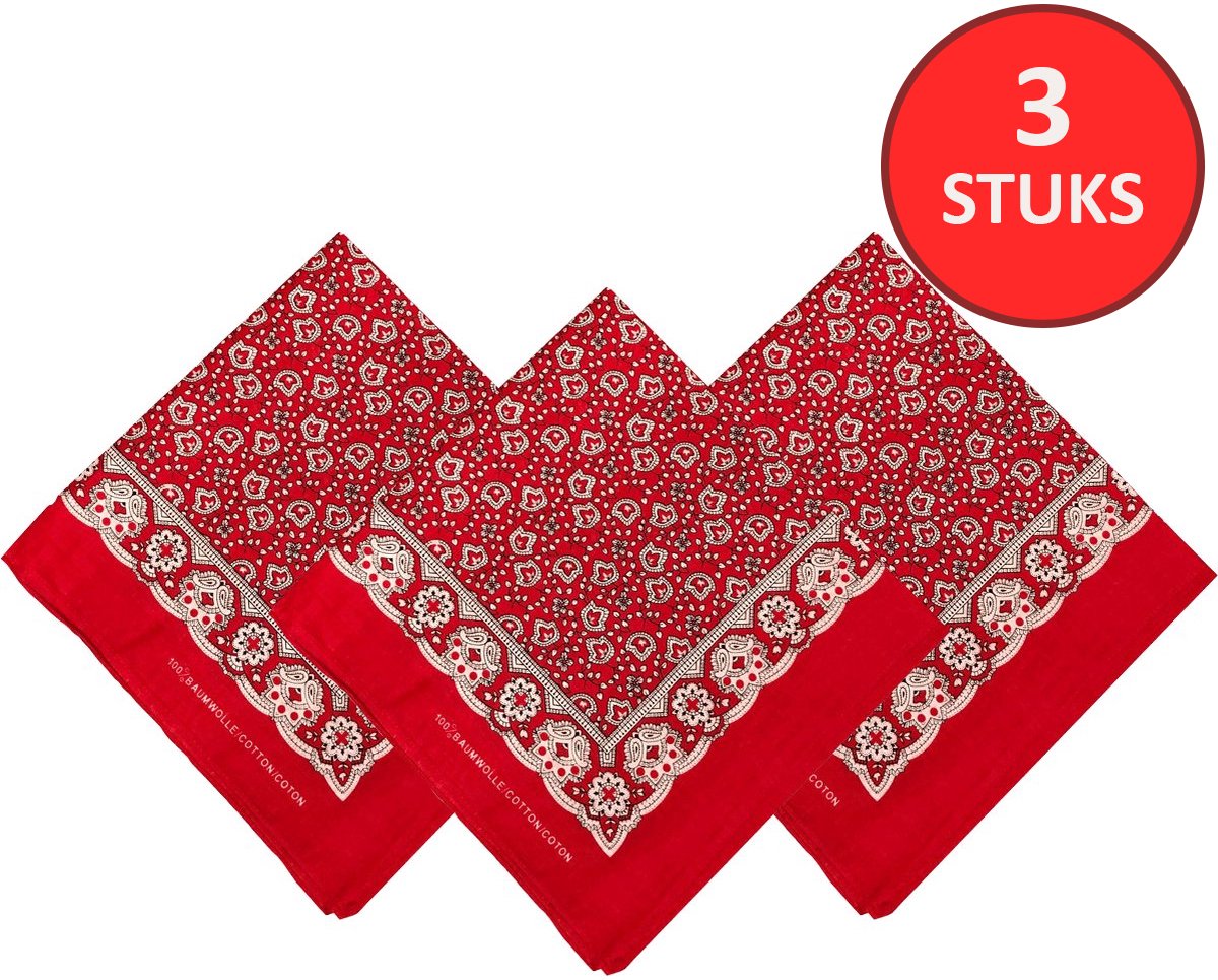 Sorprese - Zakdoeken - Heren - 3 zakdoeken - heren zakdoeken - Boerenzakdoek - Carnaval - 55 x 55 - rood