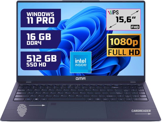 GMR 15.6" FHD Laptop - Intel N95, 16GB RAM, 512GB SSD, Windows 11 Pro - Ideaal voor Thuisgebruik, Kantoor & Studie