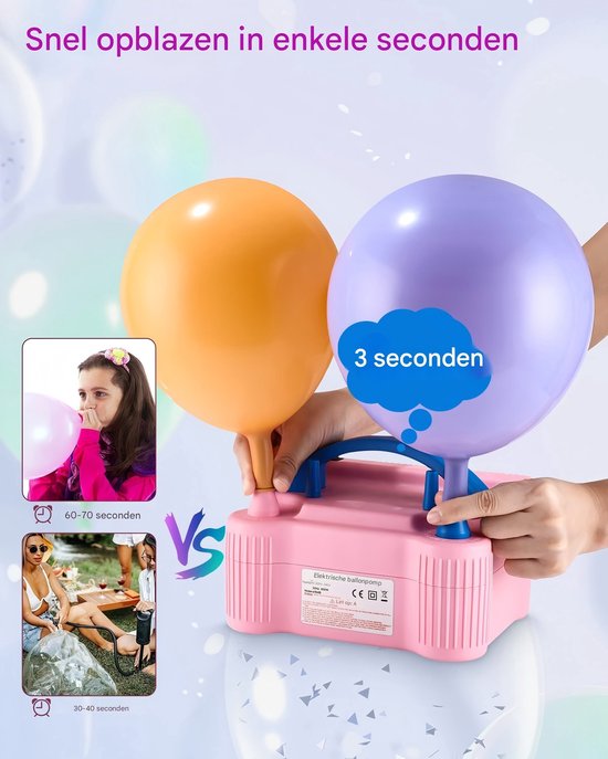 Elektrische ballonpomp 600W – dubbele spuitmond, auto/semi-automatisch,snel en eenvoudig ballonnen opblazen – ideaal voor feestjes en decoratie — afbeelding 3