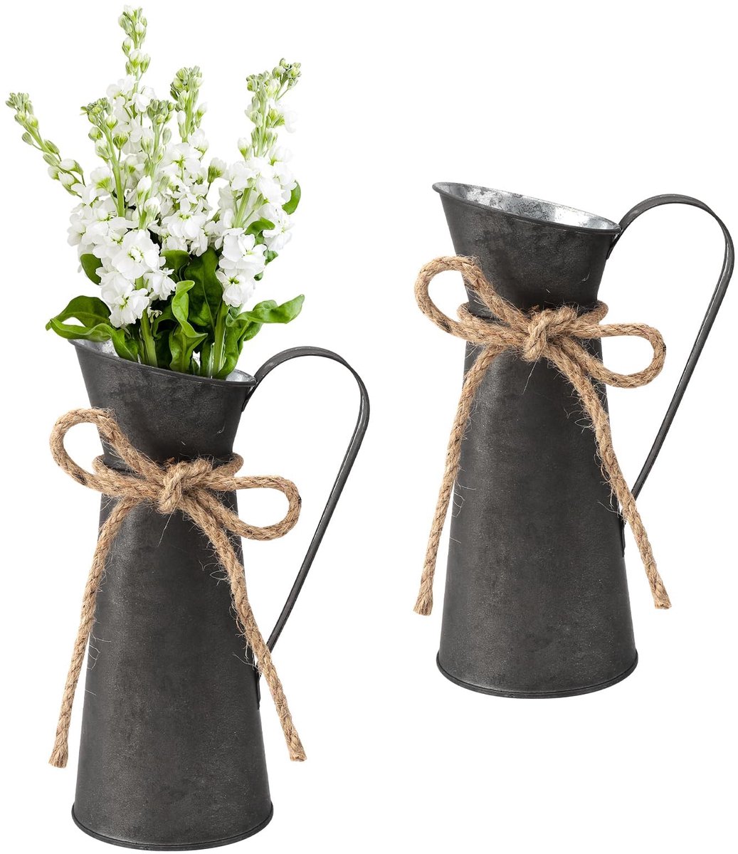 Unyqoos Set van twee rustieke metalen vazen voor stijlvolle landelijke decoratie zwart