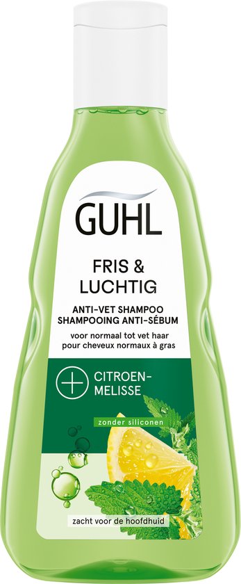Guhl Fris & Luchtig shampoo fles met citroen en munt illustratie, 250 ml.