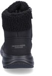 Zwarte Skechers laars met bontkraag en "Waterproof" logo op de achterkant.