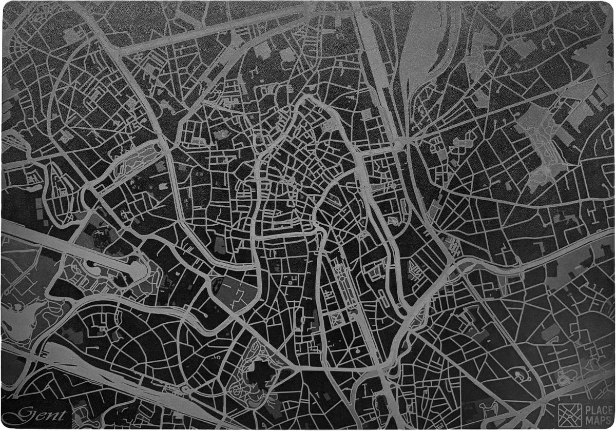 Place Maps Gegraveerde Kunstlederen Placemat Gent Zwart 1 stuk