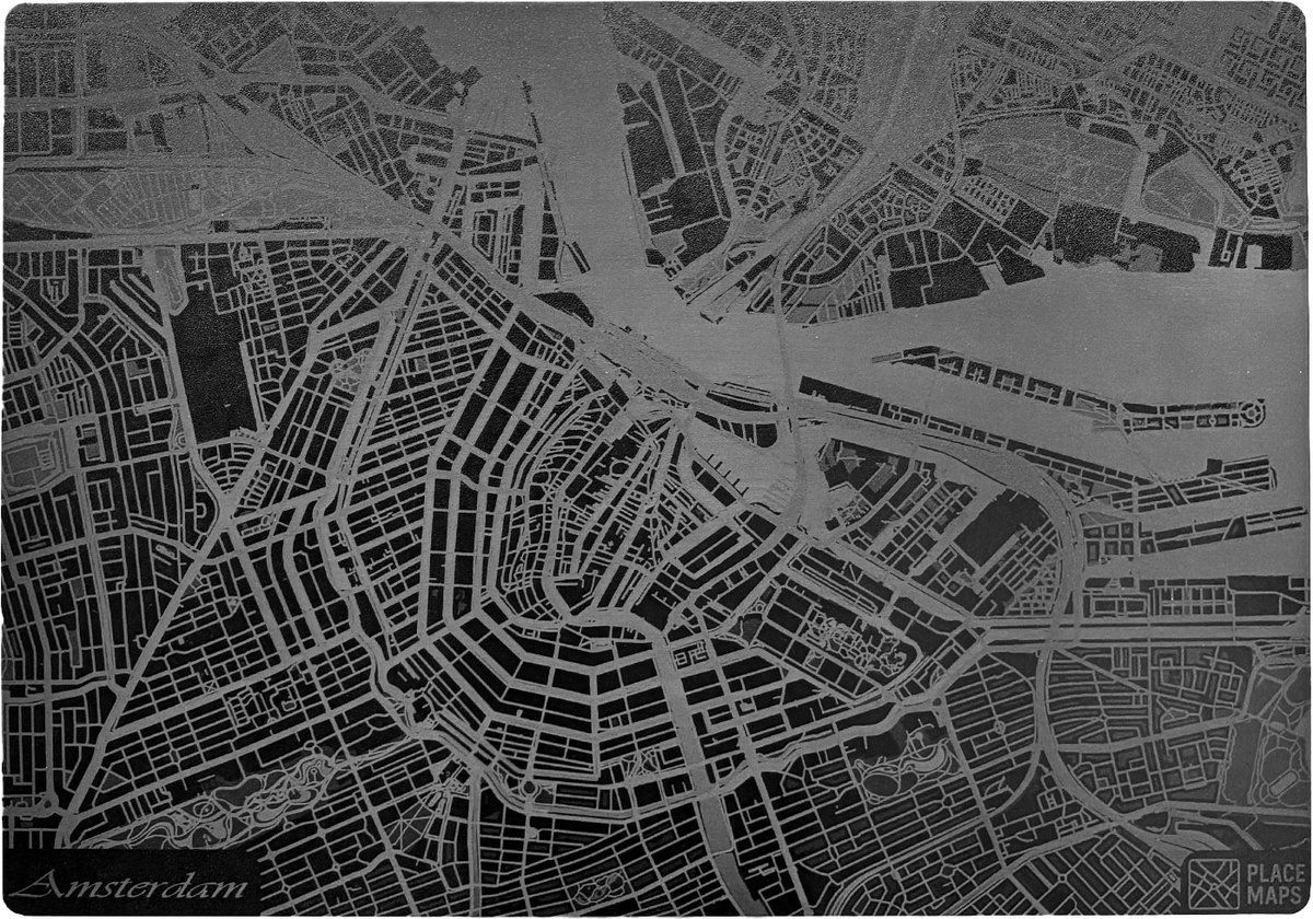 Place Maps Gegraveerde Kunstlederen Placemat Amsterdam Zwart 1 stuk