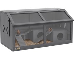 Hamsterkooi - 3 Niveaus - Verwijderbare lade - Hout/Metaal - 84 x 45 x 44 cm - Donkergrijs
