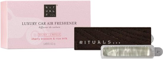 Rituals - Auto Parfum - 2x Auto Luchtverfrisser Refills 3 gram + 1x Houten Houder voor Luchtverfrisser - Sakura - Autoparfum - Car Perfume - Refill - Navulling