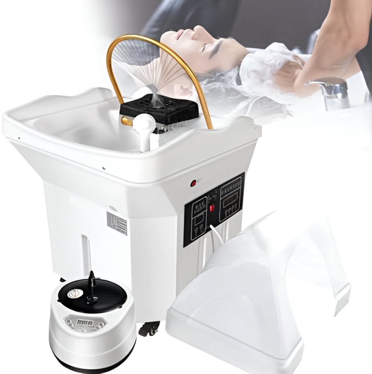 Professionelles Kopf-Spa Waschbecken – Novihome HeadSpa Pro 60L – Tragbarer Japanischer Whirlpool für Haarpflege & Kopfhautmassage – LED-Lichttherapie, Dampf- & Aromatherapie, Wasserzirkulation – Ideal für Schönheitssalons, Wellness & Zuhause
