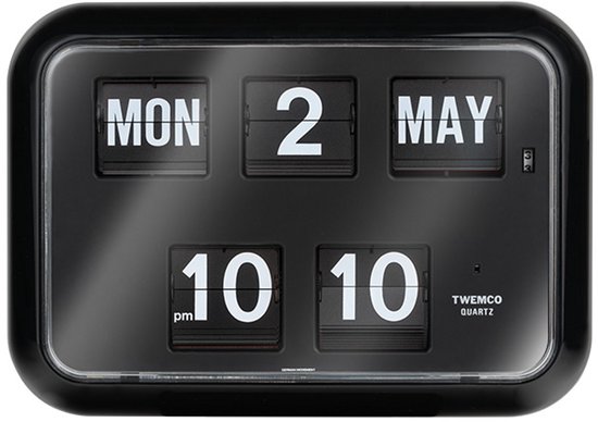 Twemco QD-35 - Flipklok - Zwart - Flip Klok - Engelse Datum - 12-uurs tijdsaanduiding (AM/ PM) - Retro Klok - Wandklok - Tafelklok - Datumklok - Klok Met Datum - Klok Met Dag - Klok Met Dag En Datum - Kalenderklok - Digitale Klok - Wandklok Woonkamer