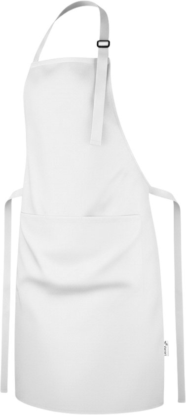 Viamart® - Professioneel Keukenschort - Kookschort - BBQ Schort - Schort - Horecakwaliteit - Verstelbare Gesp, Lange Koorden en 3 Praktische Grote Zakken - Unisex: Dames & Heren - Maat: One Size Fits All - Wasbaar op 60° - Wit