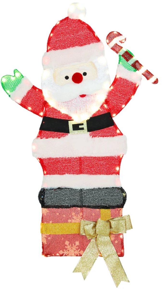 Kerstman in Warm Wit - Kerstversiering - met 97 LED-verlichting - IP44 - Stalen Frame - voor Binnen en Buiten - Kerstdecoratie - Vakantiedecoratie - Kerst - 52x30x93 cm