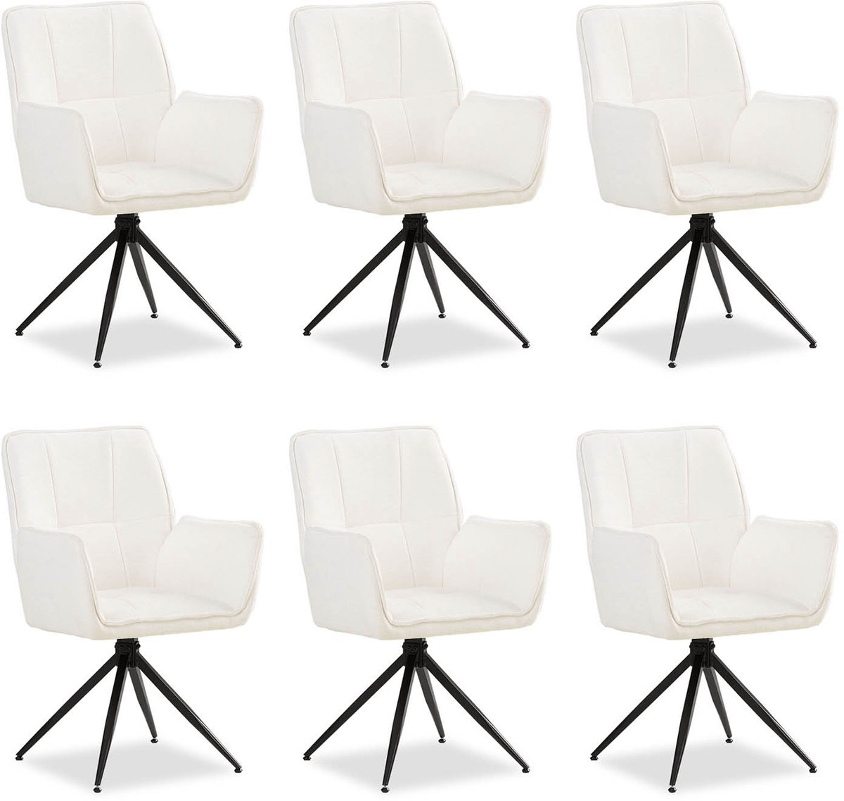 Homestyle4u Eetkamerstoelen - Set van 6 - Draaibaar - met armleuningen - Wit - Chenille