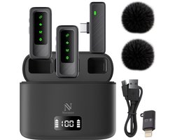 Nuvance Draadloze Microfoon - 2 Stuks - Oplaadcase - Mini Dasspeld Microfoon - Lavalier - USB C - Incl. 2 Windshields