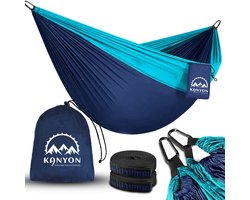 Kanyon Hangmat - incl. Karabijnhaken en Riemen - licht parachutestof - 260 x 140 cm - tot 200kg - Turkooise/Donkerblauw