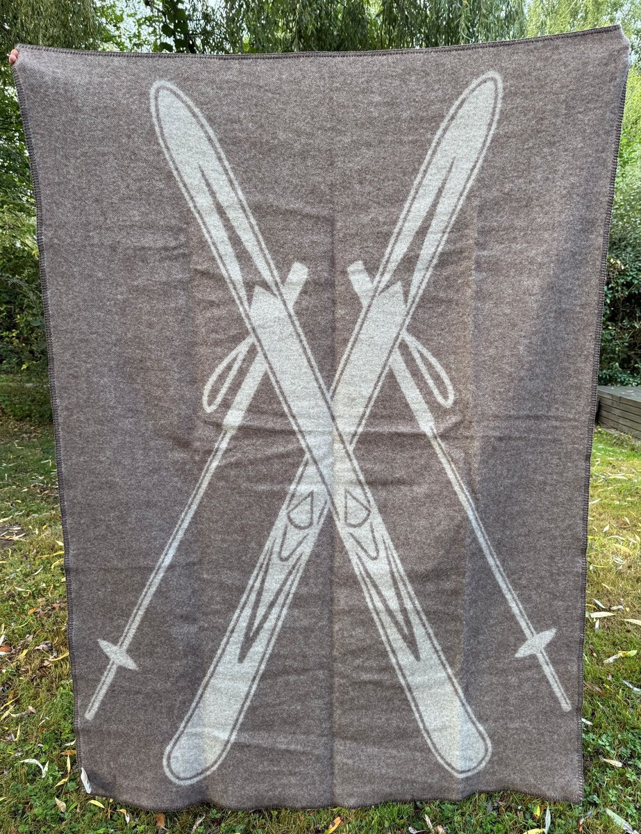 Wollen Plaid / Deken SKI's Beige/Brown - 100% nieuwe wol, extra dik - extra zacht - warm - isolerend - 2 kleurig - Must Have voor Ski liefhebbers! - 130x170cm - Perfect cadeau idee