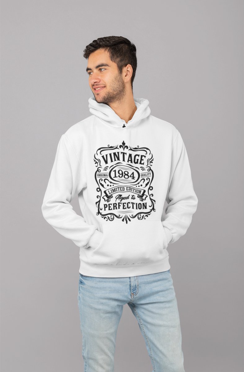1984 Jaar Wit Hodie - Maat XXL - Vintage Aged To Perfection - Verjaardagscadeau - Limited Edition