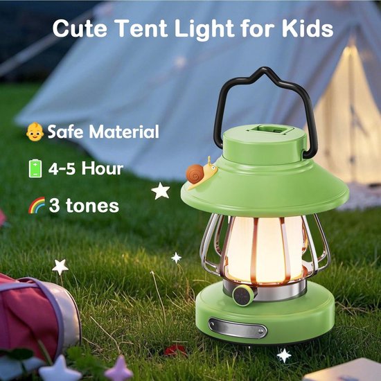 Nachtlicht- Kinderkampeerlantaarn - Zaklamp voor peuters - Met zacht licht en oogbeschermingsfunctie - Binnen - Buiten - Hangende tent - Draagbaar - Nachtlampje - Op batterijen - Oplaadbaar - Verlichtingsapparatuur (Groen - 11,5 * 11,5 cm) — afbeelding 2