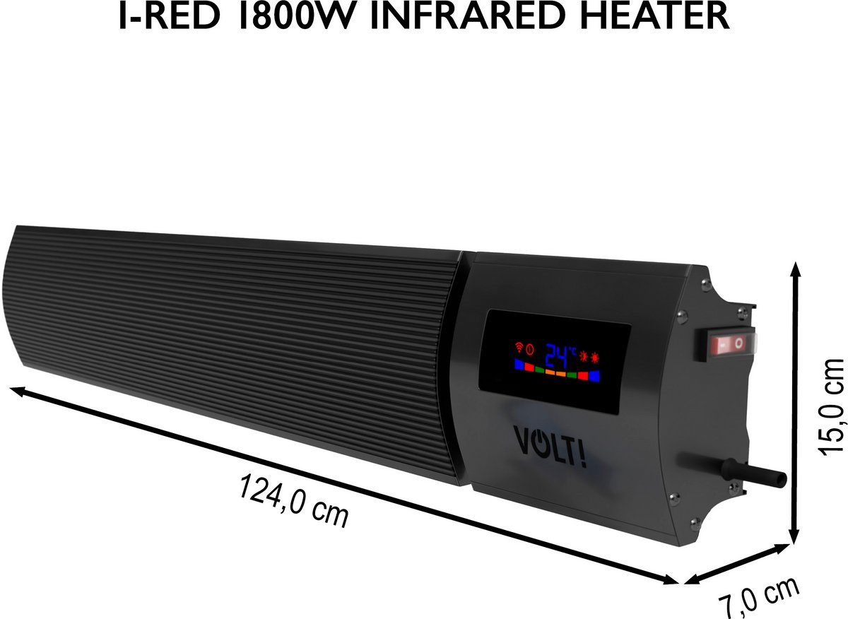 VOLT I-Red Terrasverwarmer - 1800W - Zwart - Infrarood Heater - Terrasheater - Wifi - Ecostand - 5 Jaar garantie - IP44 - 126CM – foto 3