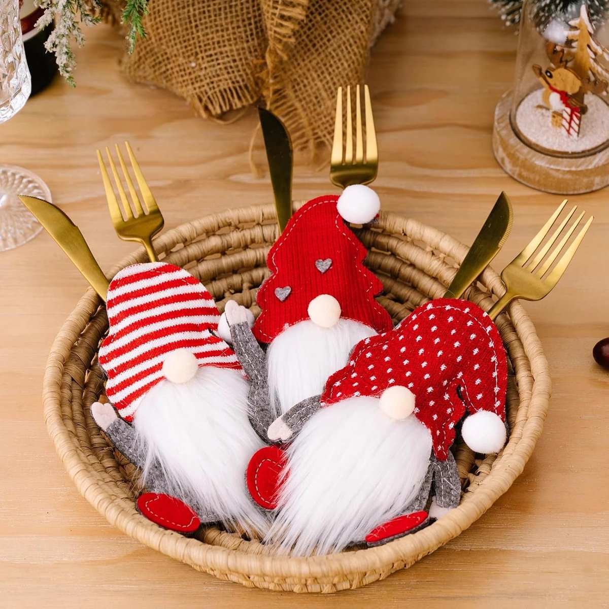 Kerstbestekrollen - 3 delig - Kerstman & Elfjes - Feestelijke Tafeldecoratie - Geschenk - Vilt