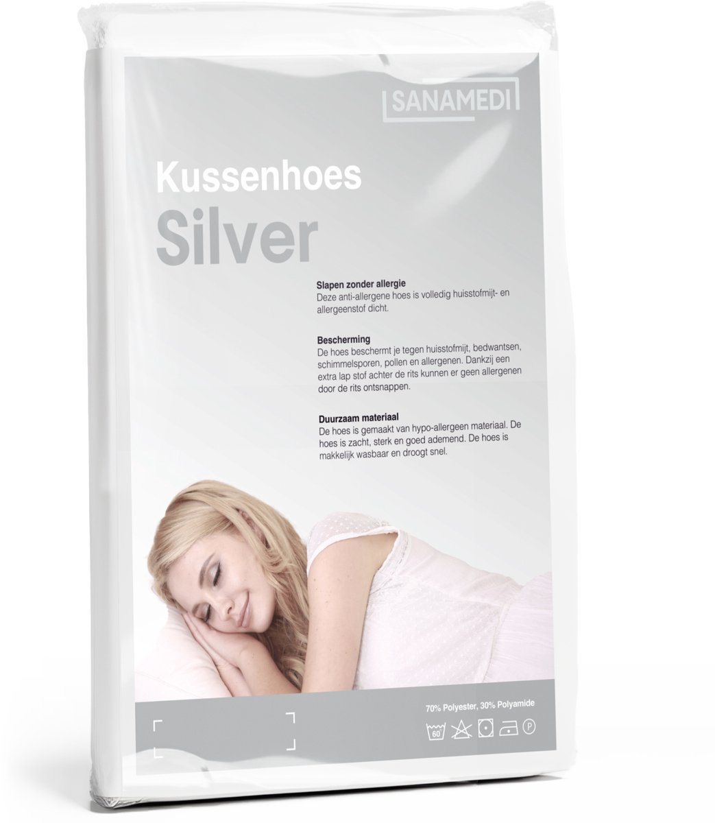 Kussenhoes Silver anti-allergie 60x70 cm huisstofmijt- en allergeen stof dicht