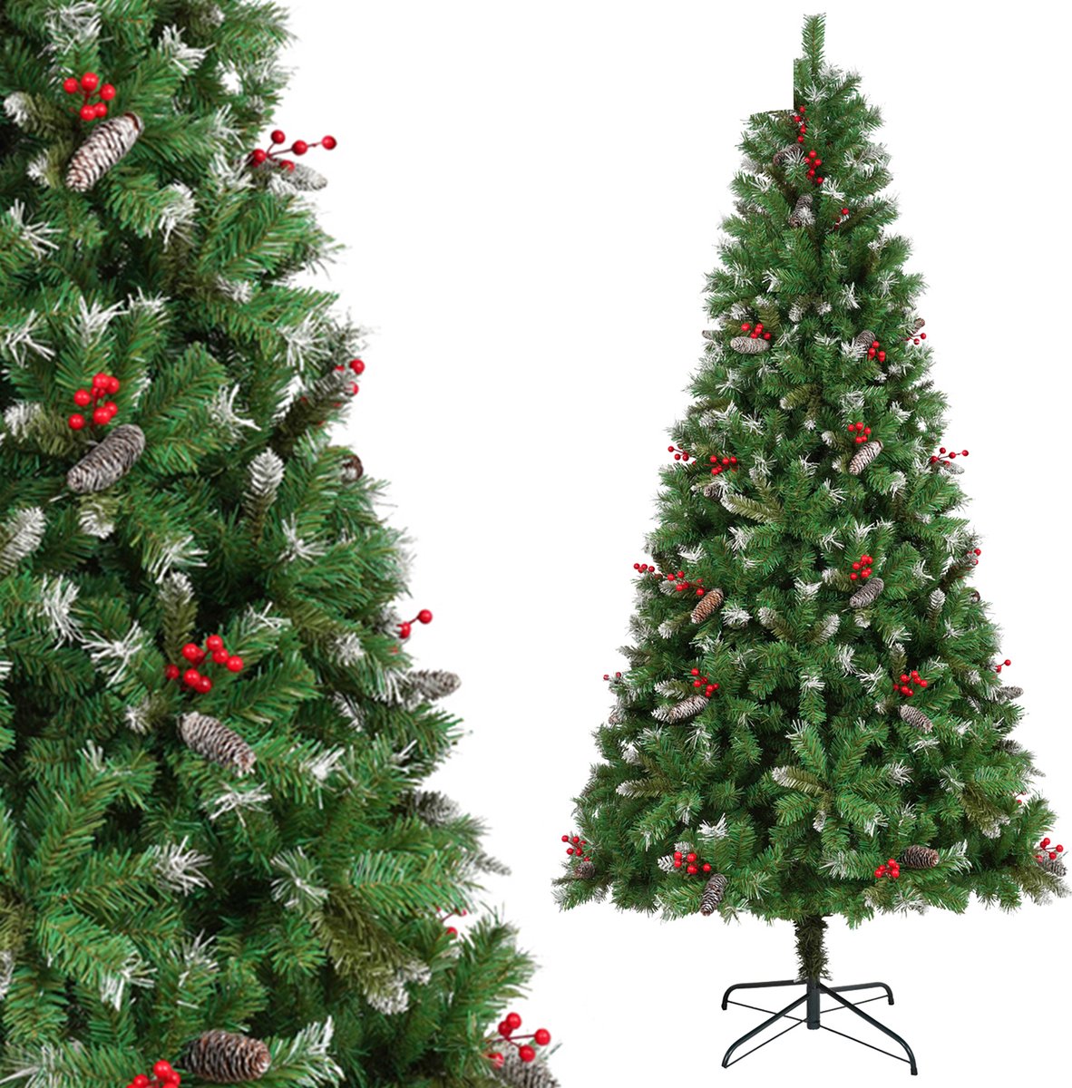 Uten Luxe uitvoering Kerstboom - Kunstkerstboom met Dennenappels en Besjes - H180 x Ø110 cm - 835 Takken - Groen