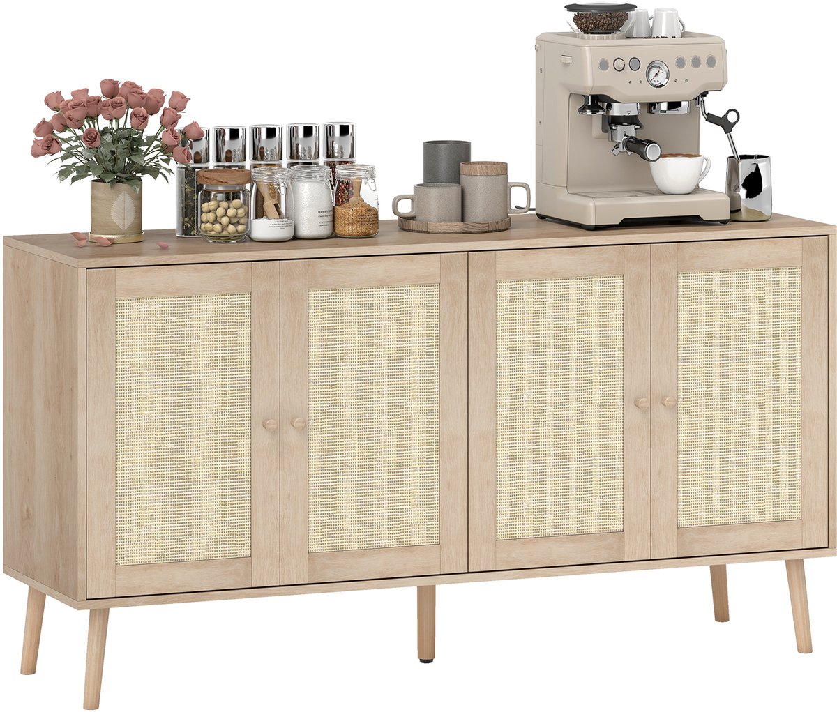 HOMCOM Buffetkast - Spaanplaat - 140x40x75cm - Natuurlijk hout