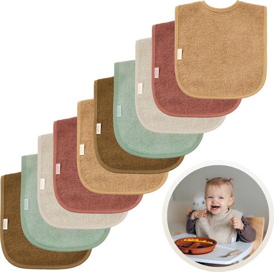 Funnies Slabbetjes 10-Pack Aardetinten - Set van 10 Zachte Slabbertjes - Grote Slabbers - Kwijldoekjes voor Baby’s en Kinderen - Absorberend, Zacht en Makkelijk Wasbaar - Perfect voor Voeden, Kwijlen en Bescherming van Kleding