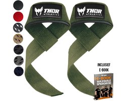 Thor Athletics Lifting Straps - Krachttraining Accessoires - Powerlifting Straps - Deadlift Straps - Army Green - Inclusief E-Book - One Size