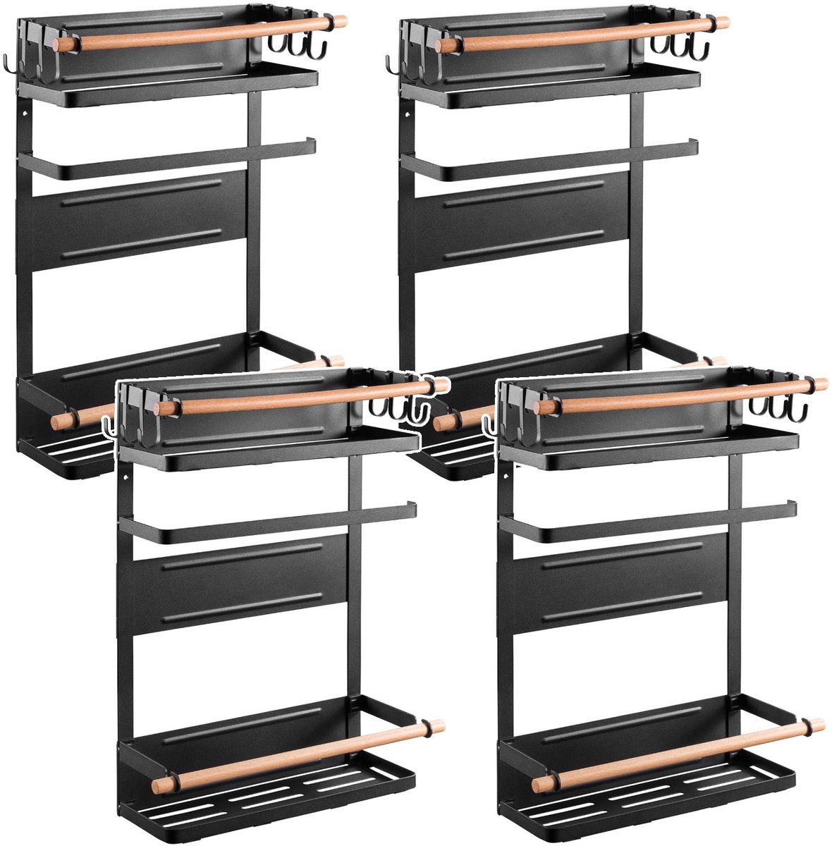 Maclean - 4 stuks - Magnetische plank keuken organisator voor koelkast - Zwart
