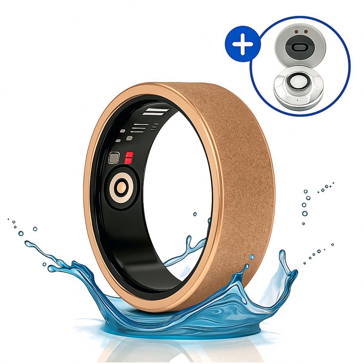 SyncGear Smart Ring - Slimme Ring voor Dames Met Oplaadcase – Stappenteller - Activity Tracker - SpO2 - Zonder Abonnementskosten - IP68 Waterdicht - Nederlandse App - Maat 9 (Europese Maat 59) - Kleur: Rose Goud