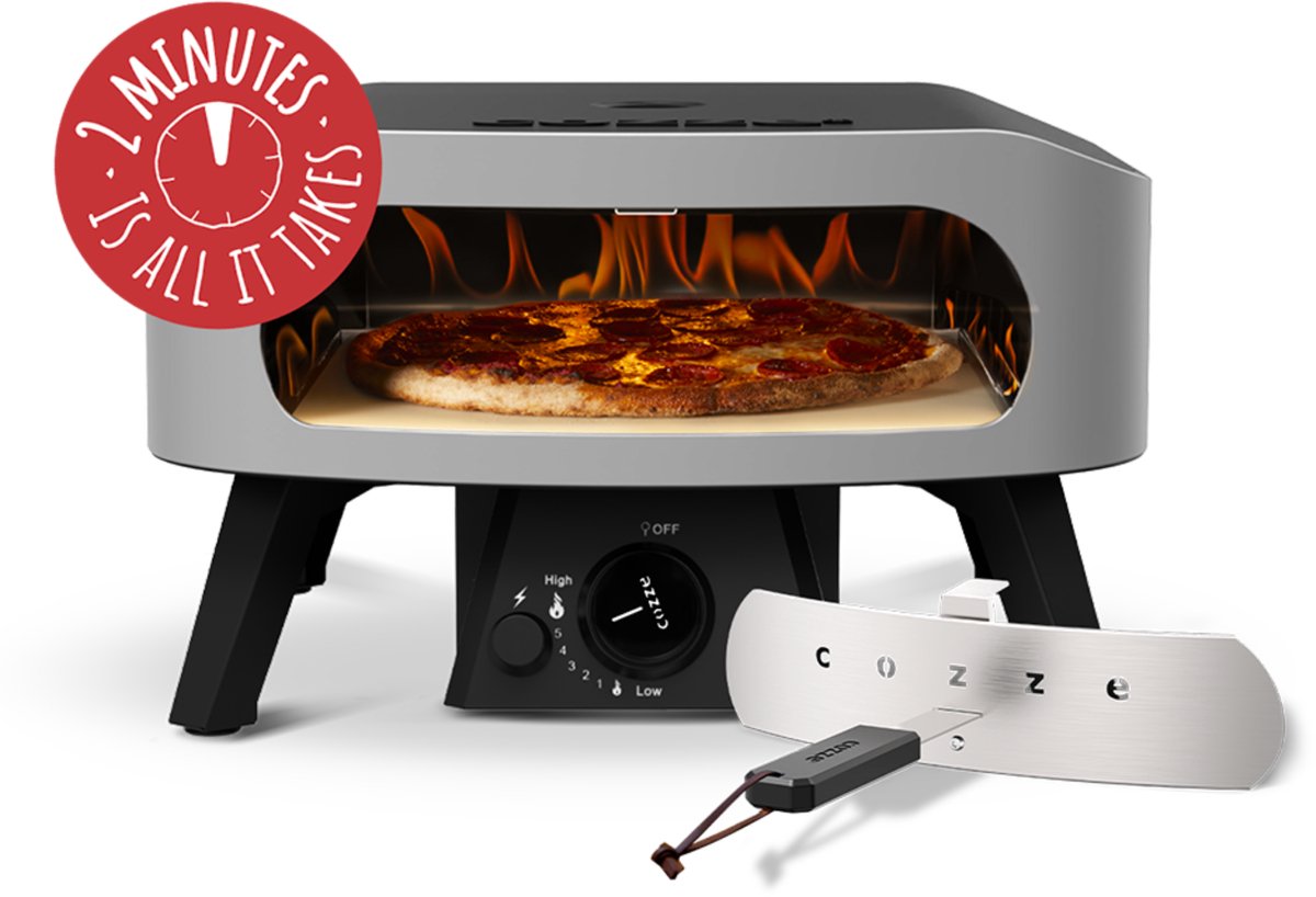 Cozze® 13" Classic pizza oven gas 30 mbar – krachtige 6,0 kW gas pizzaoven met U-vormige RVS brander, automatische ontsteking, thermometer en cordieriet pizzasteen – authentieke pizza’s in 2 minuten – ideaal voor buiten koken