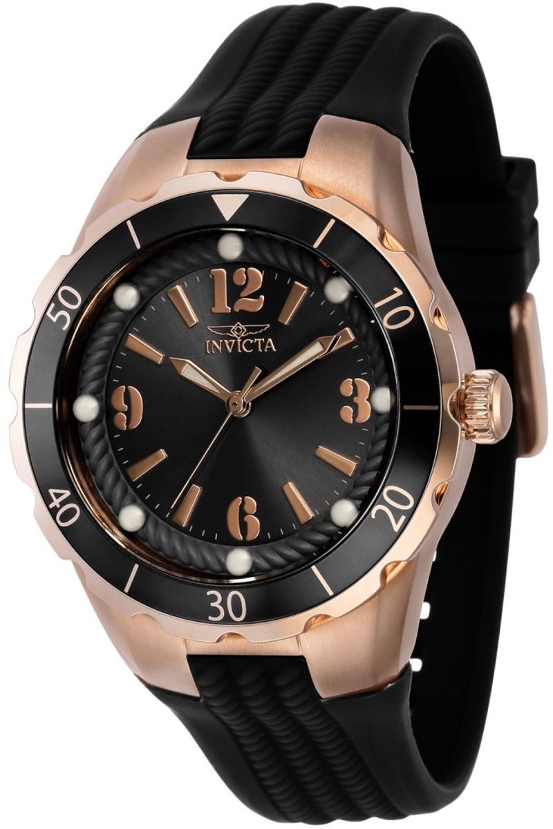 Invicta Angel 40313 Dames Horloge - Waterdicht - Analoog - Quartz Uurwerk - Roestvrij Staal met zwarte Wijzerplaat - 38mm