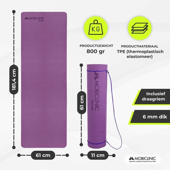 Mobiclinic EY-01 - Yoga mat - Sportmatten - Fitnessmatten - Anti-slip - TPE - Eco-vriendelijk - Flexibel - Wasbaar van Mobiclinic — afbeelding 2