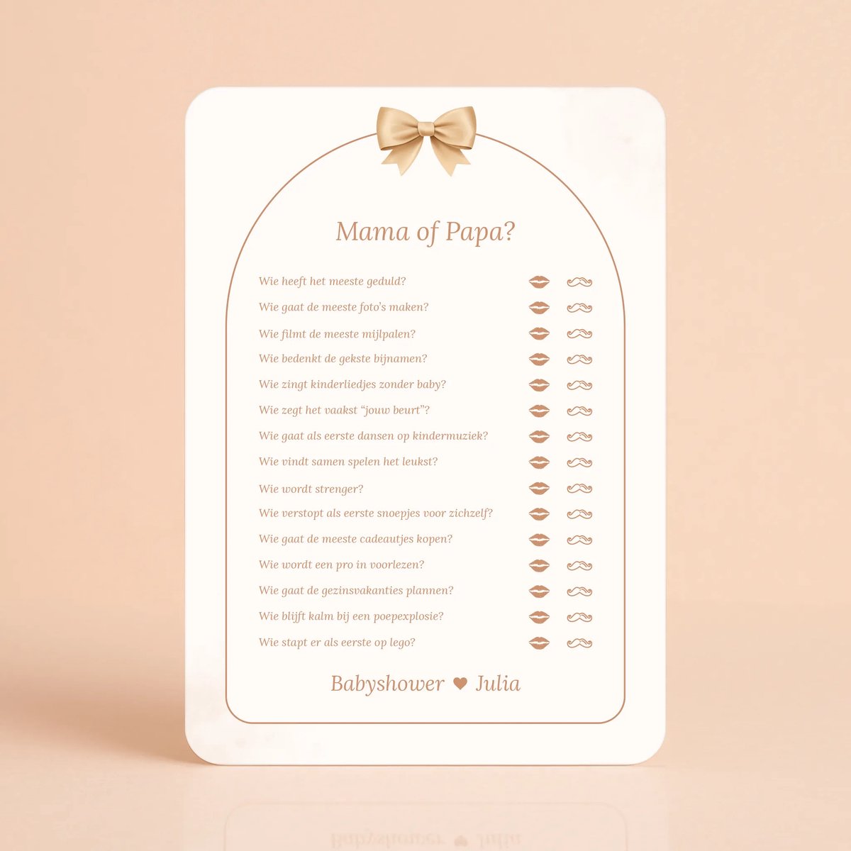 Gepersonaliseerde Gender Reveal & Babyshower invulkaarten – Mama of Papa - Boho Beige met Beertje - 20 Stuks - Babyshower Cadeau - Babyshower Spelletjes