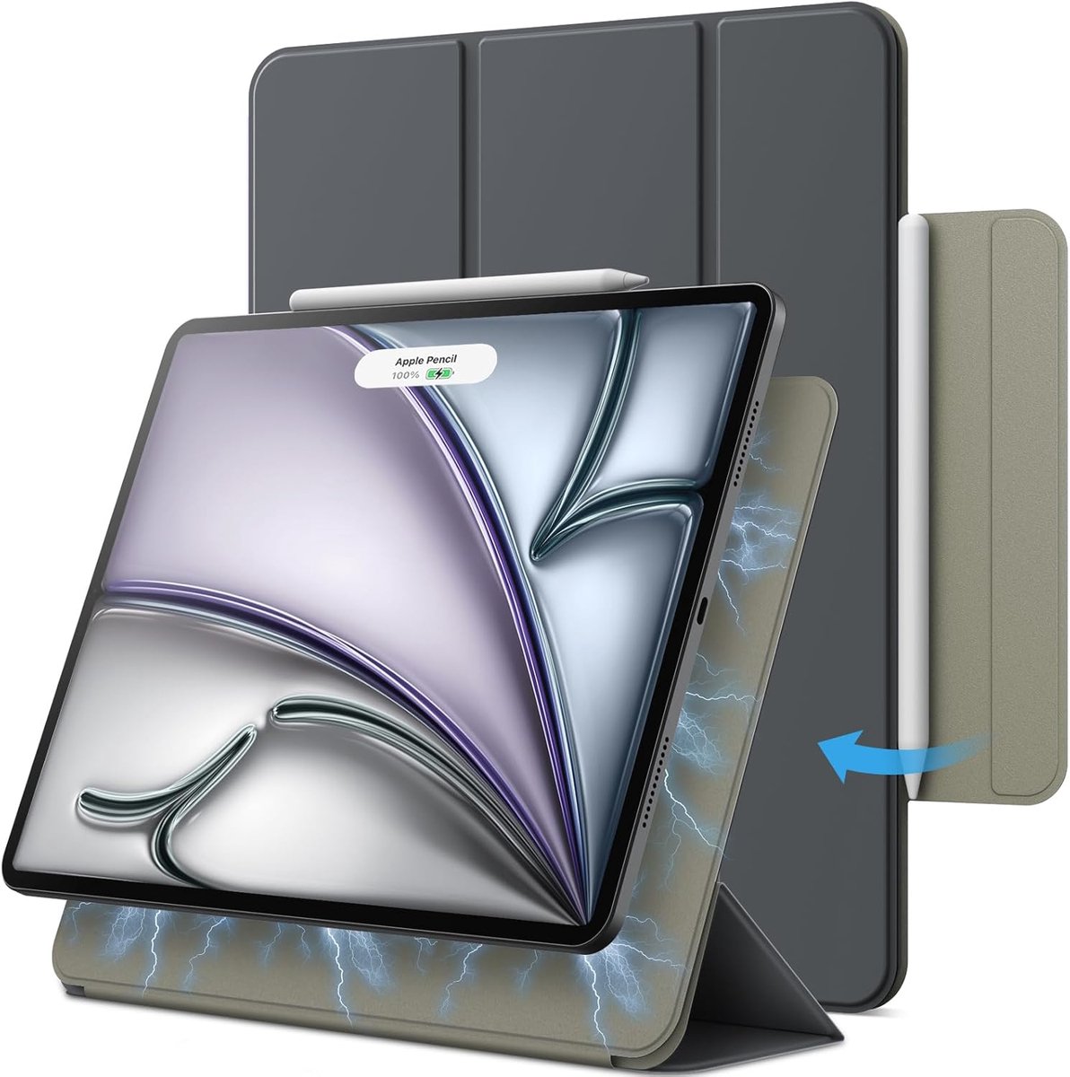 Zandarix Geschikt voor Apple iPad Air 11 inch M4/M3/M2 2026/2025/2024 - Magnetische Hoes - Automatische Slaap/Waak Functie - Magnetische Bevestiging - Slank Tablethoes - Donkergrijs