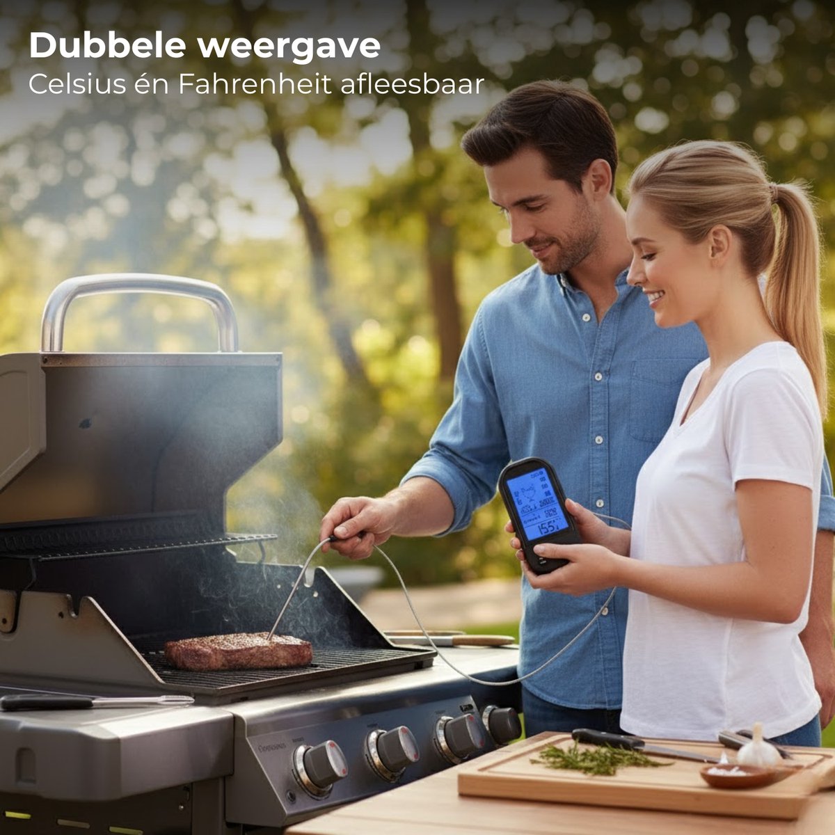 Lomera Digitale Vleesthermometer - Draadloze Vleesthermometer - Oventhermometer - Kerntemperatuur Vlees - Draadloze Ontvanger - Thermometer Met Timer - Led Achtergrondverlichting - Rvs Sonde - Temperatuurweergave Celsius — cadeau in Kookcadeaus - foto 2