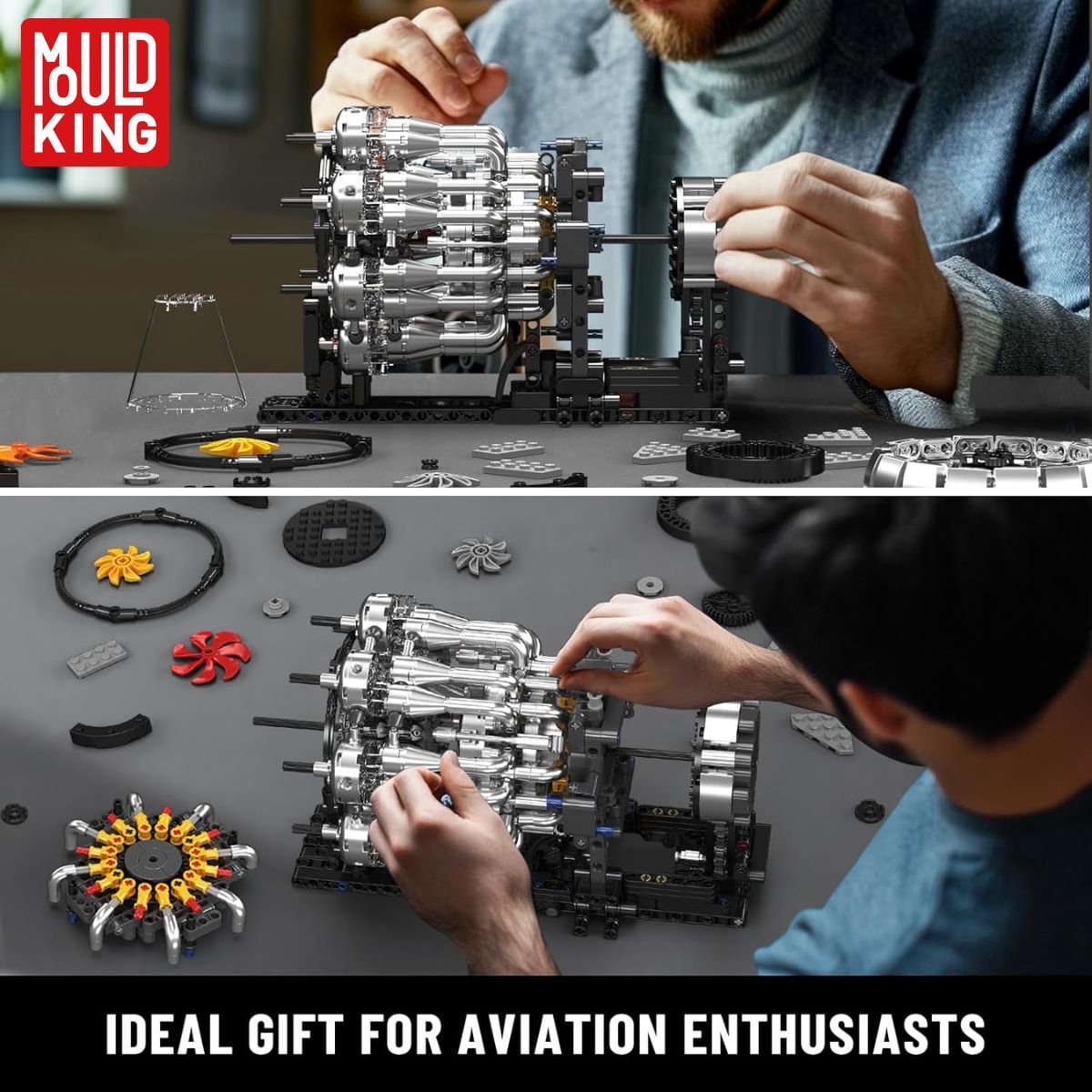 Mould King 10216 Icons Turbojet Vliegtuig motor bouwset | Speed champions modelbouw | Classic creator bouwpakket geschikt voor Lego | Technische educatief speelgoed ideas voor expert volwassenen & kinderen | Bouwdoos met 1214 bouwstenen — afbeelding 4