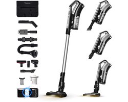 TurboTronic VS180 Cyclonic - 2-in-1 draadloze Steelstofzuiger met kruimeldief – hoge zuigkracht - 2 snelheden - 2200 mAH accu - 180W - extra accessoires - Zwart
