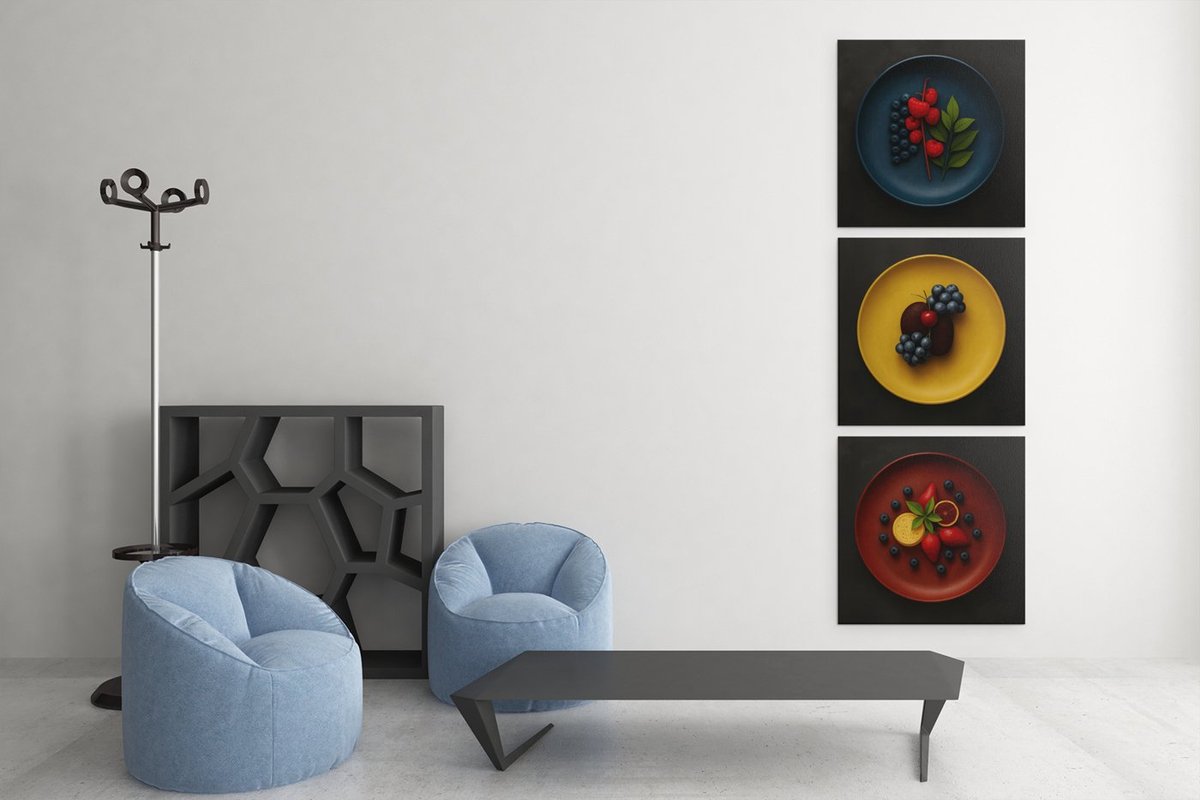 Trendex Global Drieluik Canvas Schilderij Modern Fruit – Stijlvol voor de Keuken - 3x60x60 cm Kleurrijk