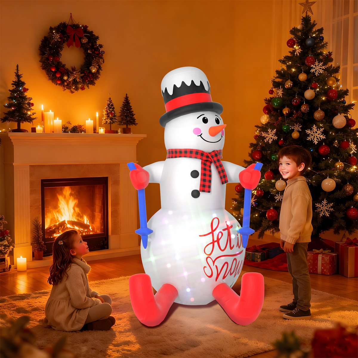 NAIZY Opblaasbare sneeuwpop met verlichting en stille blazer 180 cm Opblaasbare kerstfiguren Kerstdecoratie Ornament voor binnen- en buitengebruik – foto 3