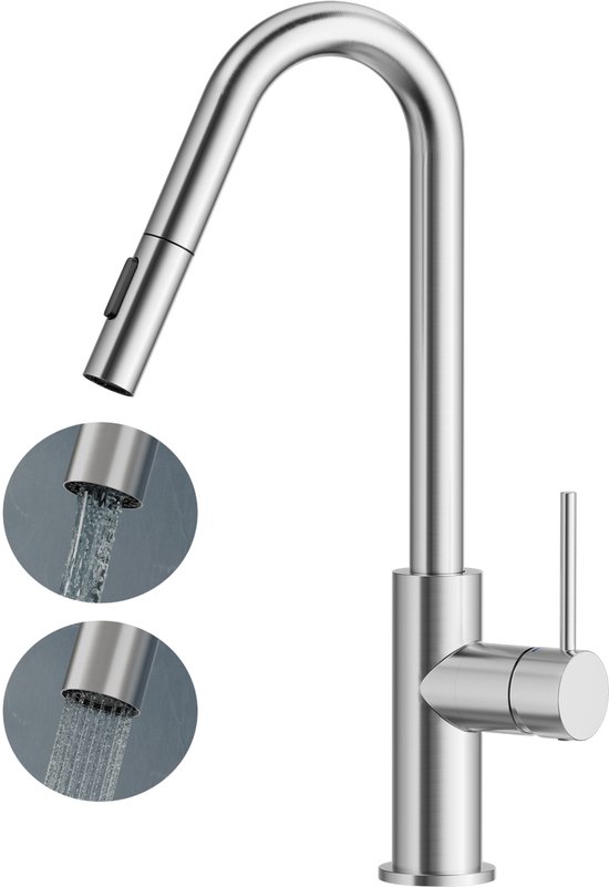 Robinet de cuisine Auralum Max - Mitigeur - Bec pivotant - Robinet de cuisine eau chaude et eau froide - Chrome