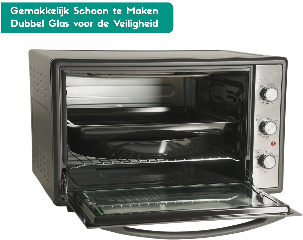 Merkador XL Vrijstaande Oven - 65 Liter - 2000 Watt - Hetelucht - RVS Afwerking - Eenvoudig Te Reinigen Geëmailleerde Binnenruimte – foto 3