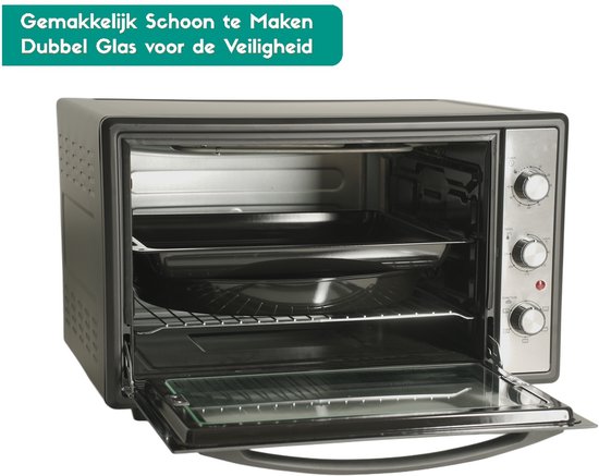 Merkador XL Vrijstaande Oven - 65 Liter - 2000 Watt - Hetelucht - RVS Afwerking - Eenvoudig Te Reinigen Geëmailleerde Binnenruimte