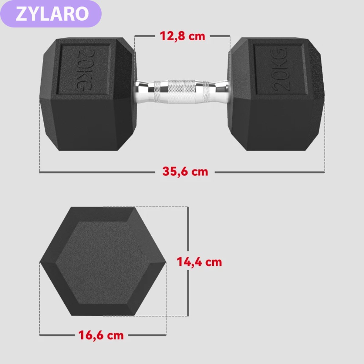 Dumbbells 2 x 20 kg - Halter - Set van 2 - Gekartelde Handvat - Gewichten Set - Halterset - Dumbbell Set - Krachttraining - Fitness - Gym - Geschikt voor Thuis en Sportschool – foto 6