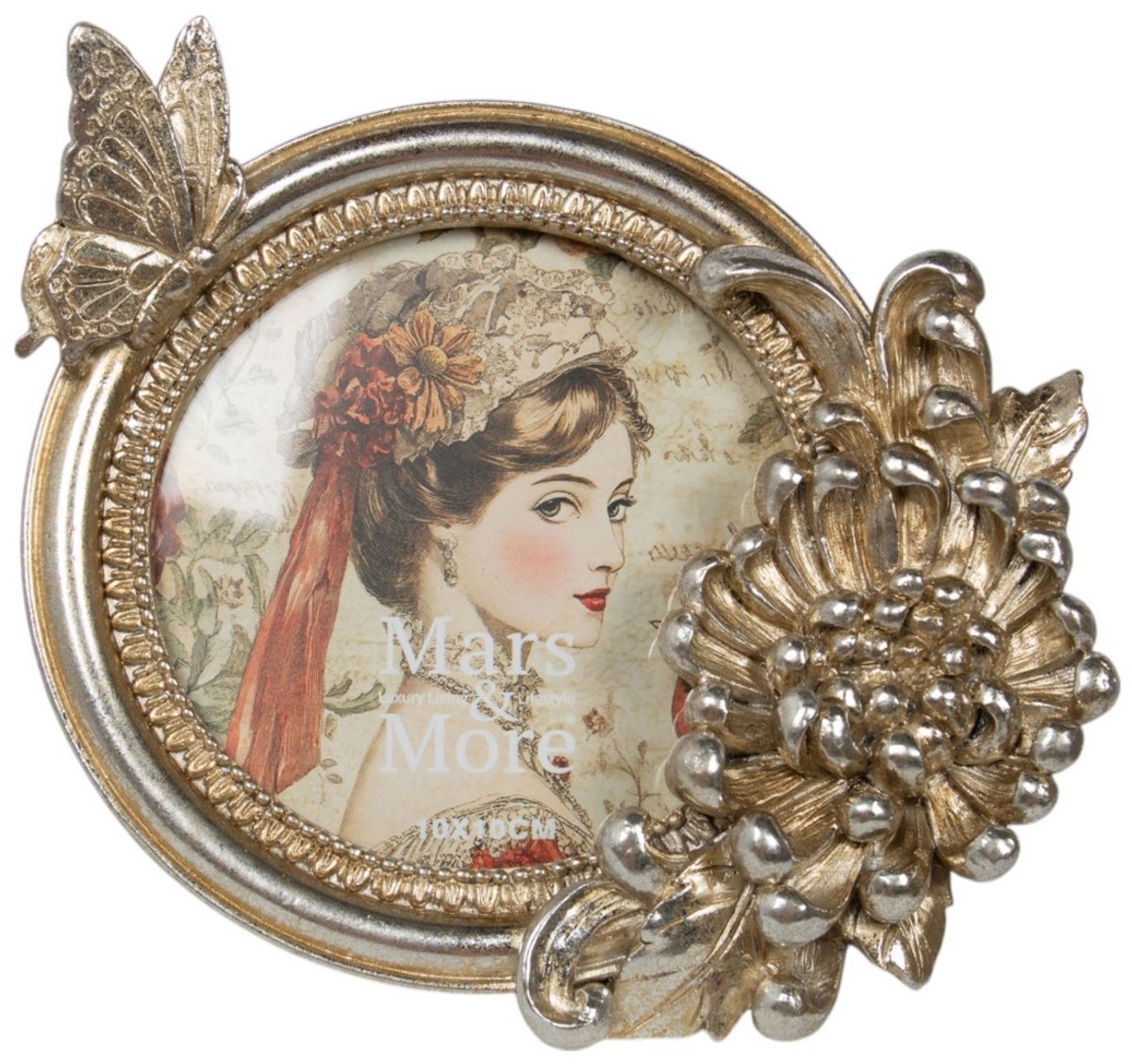 Mars & More Fotolijst rond vlinder hars zilver 13,5x3,7x17cm