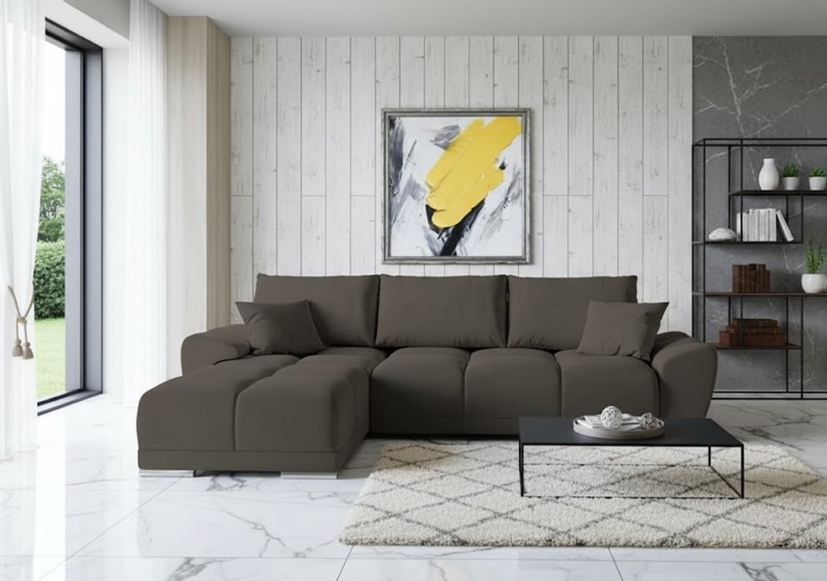L-vormige Fluwelen Hoekbank met Slaapfunctie & Opbergruimte 289x189 cm – Luxe Uittrekbare Slaapbank met CollFeel Schuim, Kussens & Bedfunctie – Comfortabele Loungebank voor 4 Personen – Hoekbank in Grafiet – Ganeey